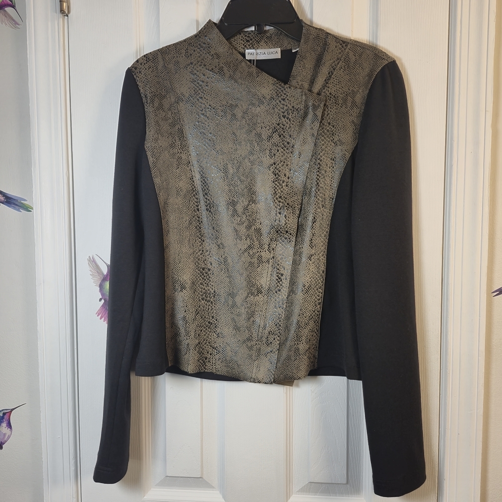 Patrizia Luca Snakeskin Moto Jacket Faux Leather Python Asymmetrical Zip S NEW